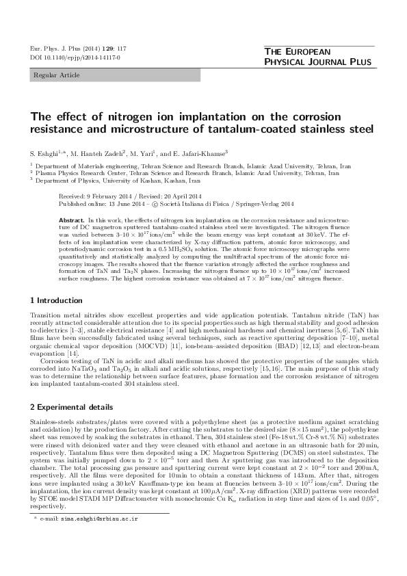 (PDF) The effect of nitrogen ion implantation on the corrosion ...