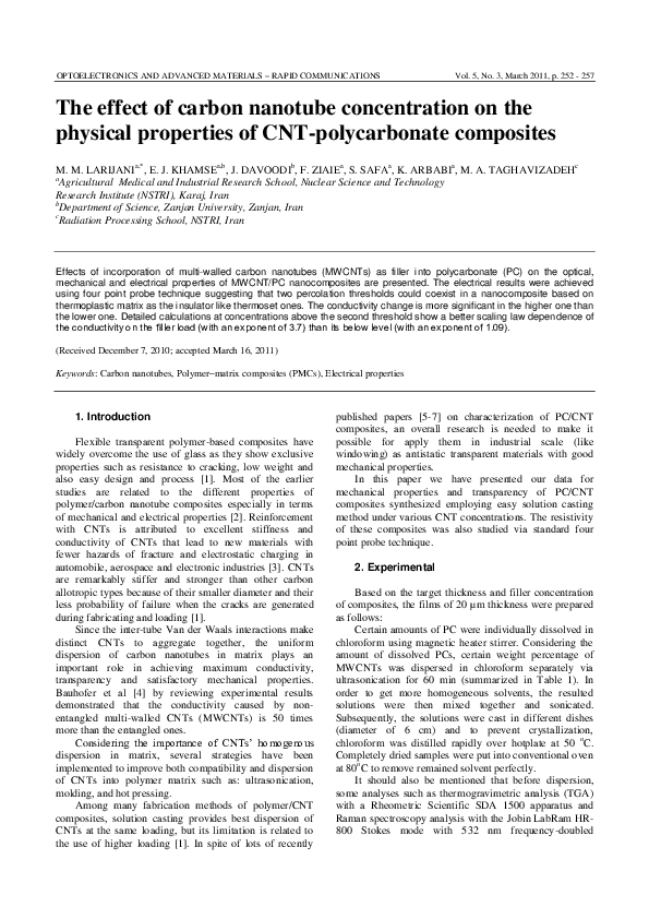 (PDF) The effect of carbon nanotube concentration on the physical ...
