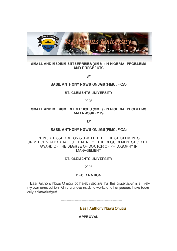 (PDF) SMALL AND MEDIUM ENTERPRISES (SMEs) IN NIGERIA: PROBLEMS AND ...
