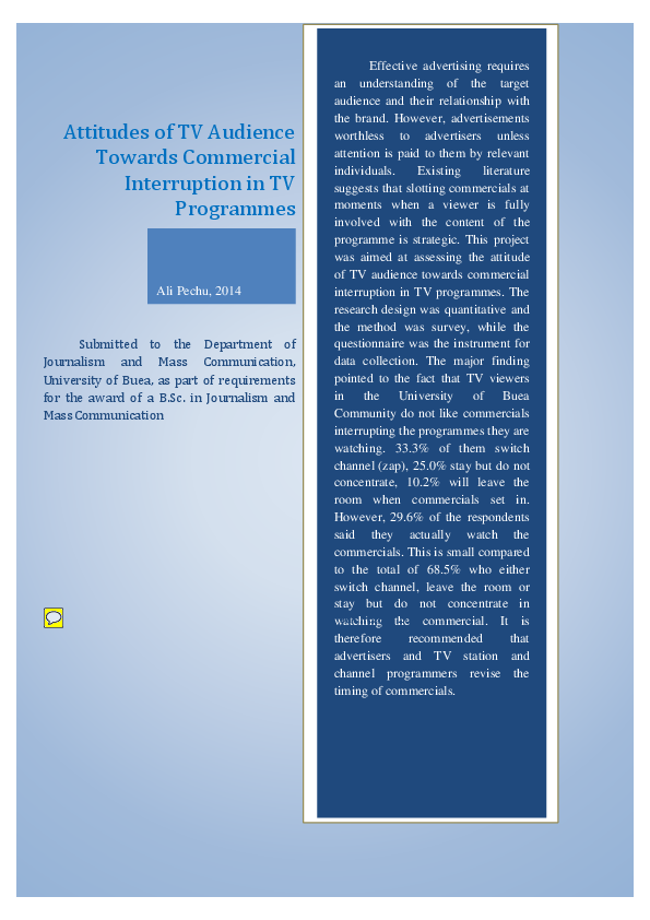 (PDF) Attitude of TV Audience Towards Commercial Interruption of TV ...