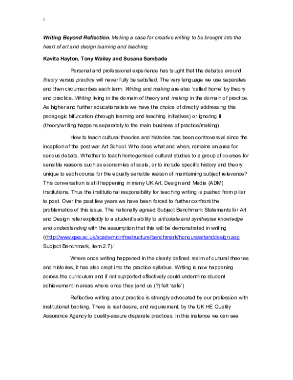 (DOC) Writing beyond reflection: making a case for creative writing to ...