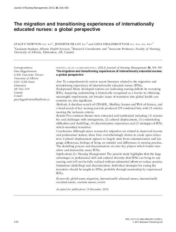 (PDF) The migration and transitioning experiences of internationally ...
