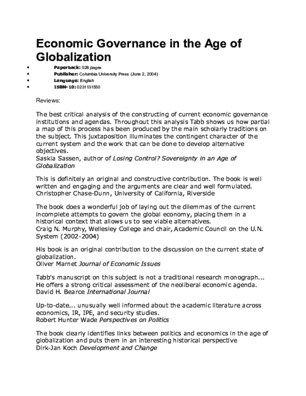 Losing Control?: Sovereignty in an Age of Globalization