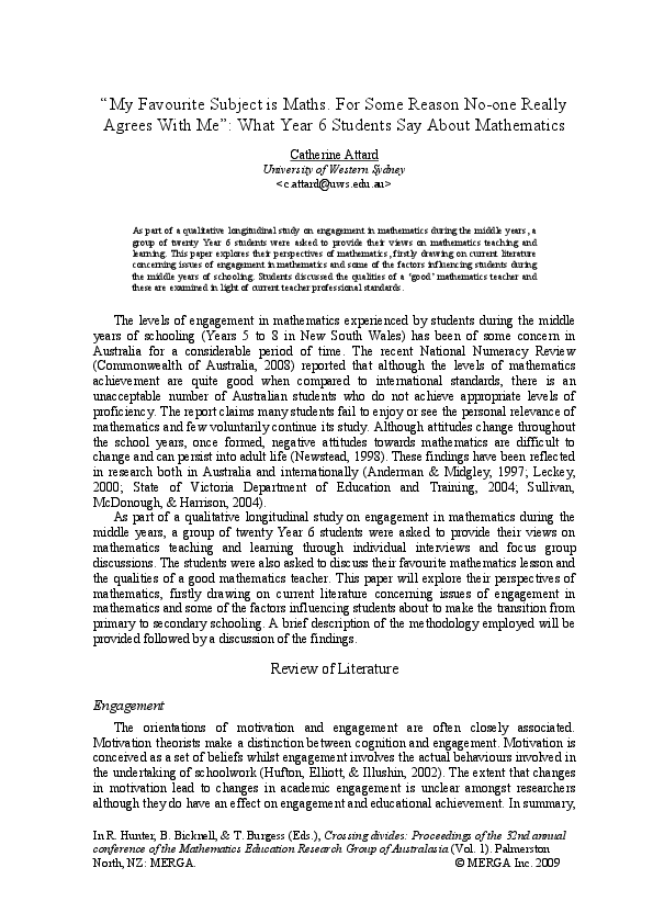 (PDF) My Favourite Subject is Maths. For Some Reason No-One Really ...
