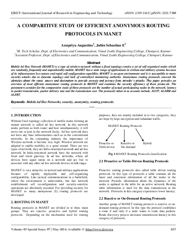 (PDF) A COMPARITIVE STUDY OF EFFICIENT ANONYMOUS ROUTING PROTOCOLS IN MANET