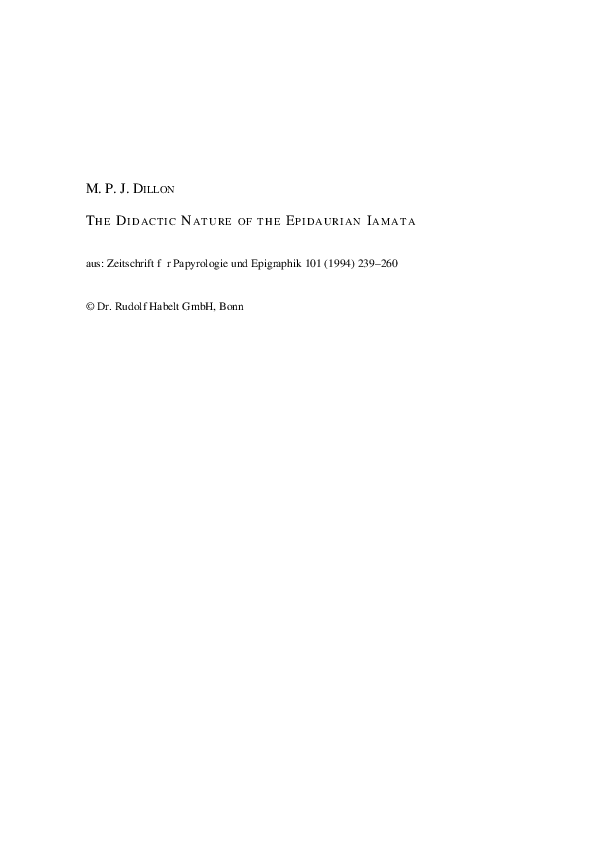 (PDF) THE DIDACTIC NATURE OF THE EPIDAURIAN IAMATA Zeitschrift für ...