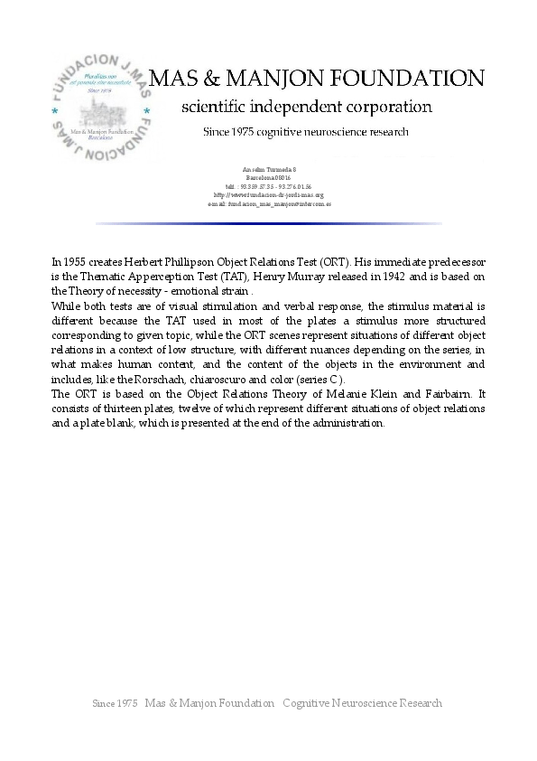 (PDF) Herbert Phillipson Object Relations Test (ORT).