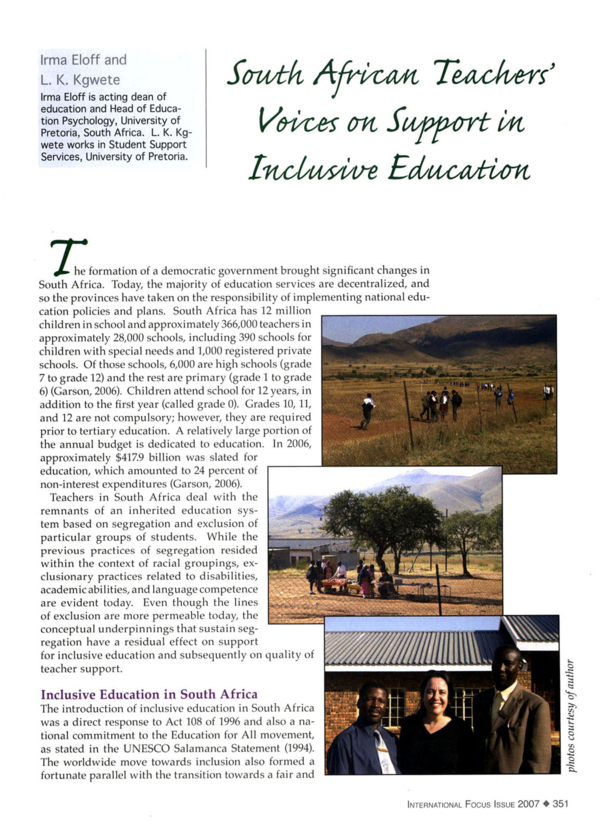 (PDF) South African Teachers' Voices on Support In Inclusive Education