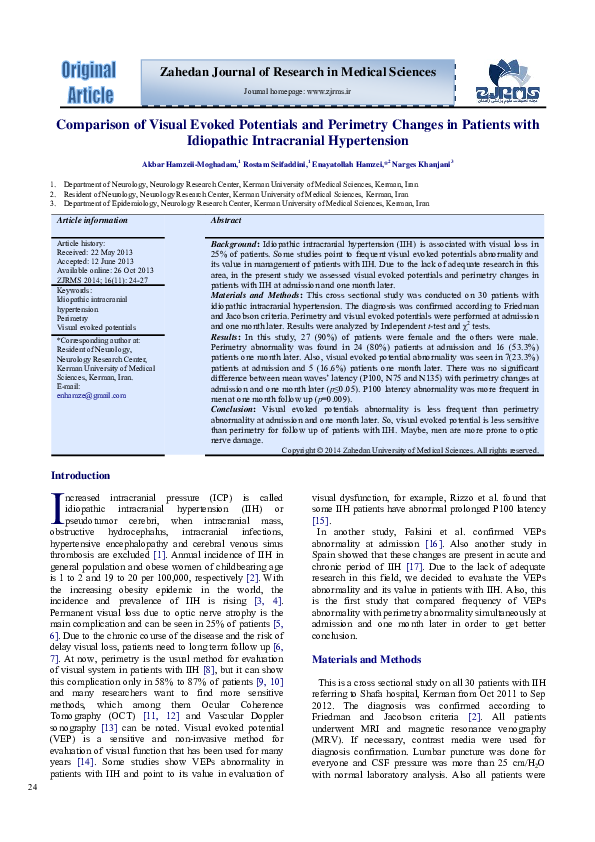 (PDF) Comparison of visual evoked potentials and perimetry changes in ...