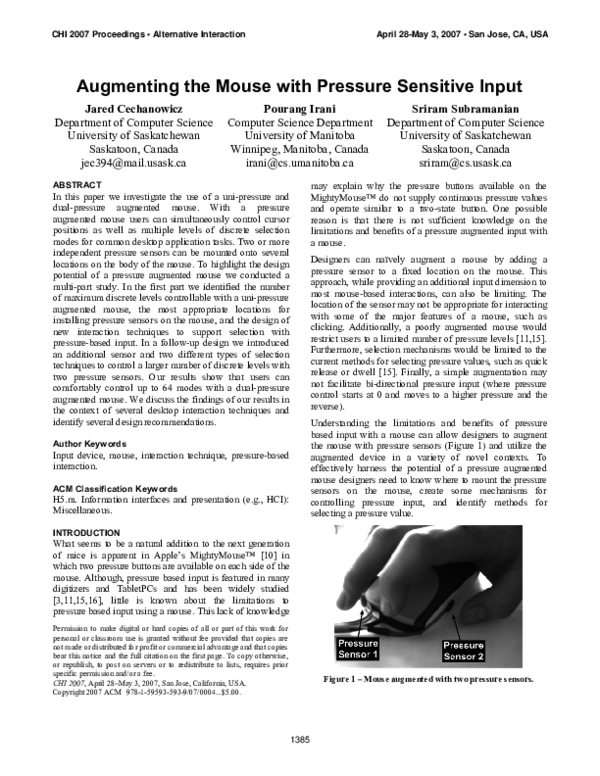 (PDF) PressureSensitive Input for Computer Mice