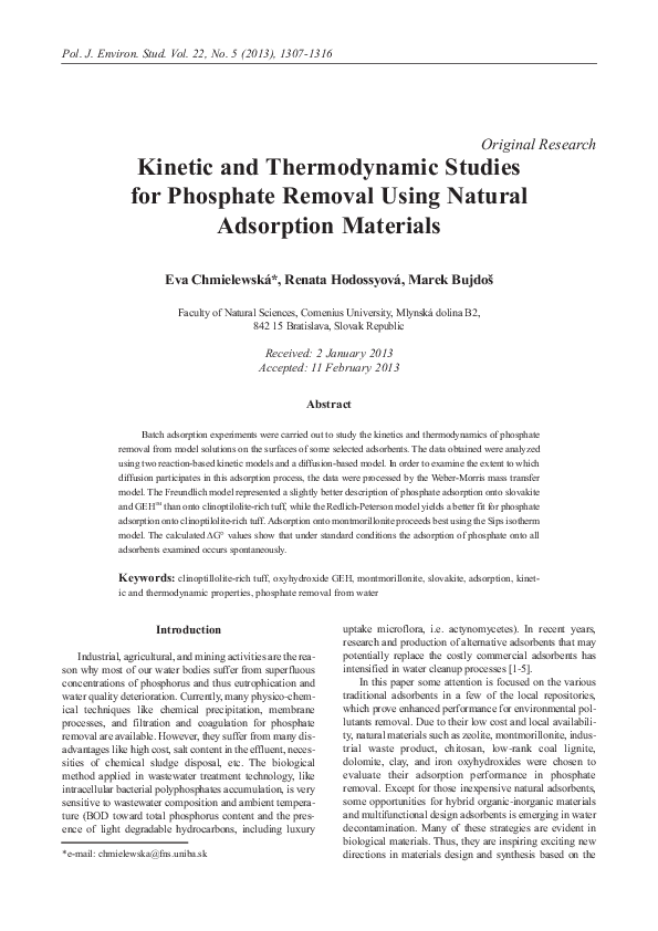 (PDF) Kinetic and Thermodynamic Studies for Phosphate Removal Using ...