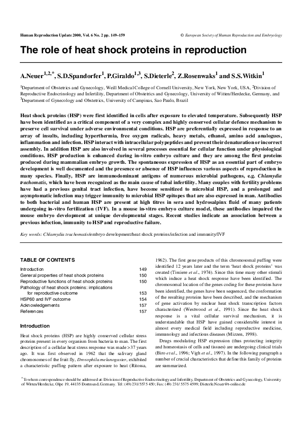 (PDF) The role of heat shock proteins in reproduction
