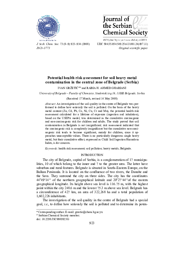 (PDF) Potential health risk assessment for soil heavy metal ...