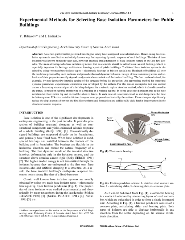 (PDF) Experimental Methods for Selecting Base Isolation Parameters for ...