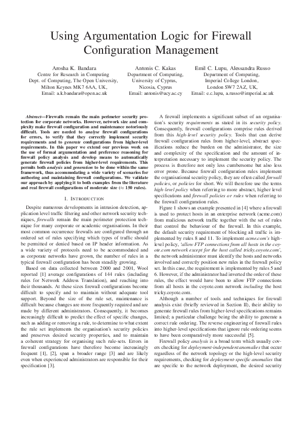 (PDF) Using Argumentation Logic for Firewall Configuration Management