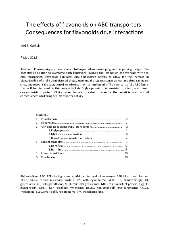 (PDF) The effects of flavonoids on ABC transporters Consequences for