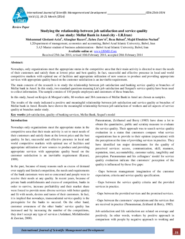 (PDF) Studying the relationship between job satisfaction and service