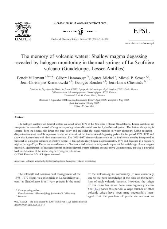 (PDF) The memory of volcanic waters: Shallow magma degassing revealed ...