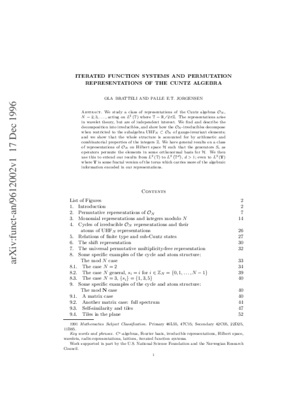 (PDF) Iterated function systems and permutation representations of the ...