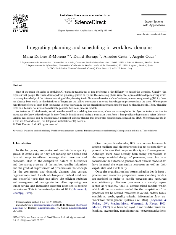 (PDF) Integrating planning and scheduling in workflow domains