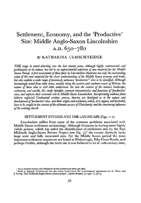 Settlement, Economy and the" Productive" Site: Middle Anglo-Saxon Lincolnshire'