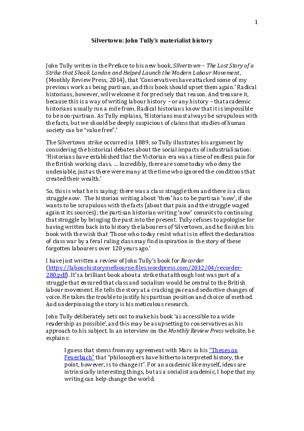 (DOC) 'John Tully's Materialist History' (a rumination) Terry Irving
