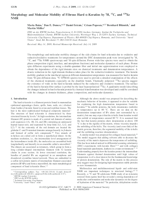 (PDF) Morphology and Molecular Mobility of Fibrous Hard# 945-Keratins ...