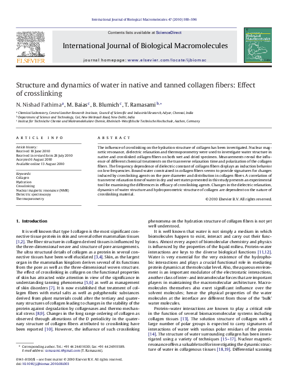 (PDF) Structure and dynamics of water in native and tanned collagen ...