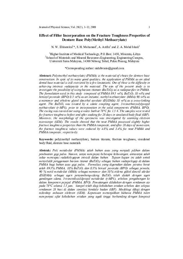 (PDF) Effect of Filler Incorporation on the Fracture Toughness ...