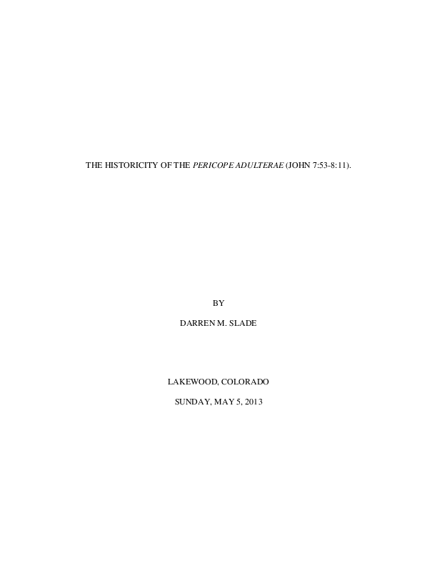 Pdf The Historicity Of The Pericope Adulterae John 753 - 