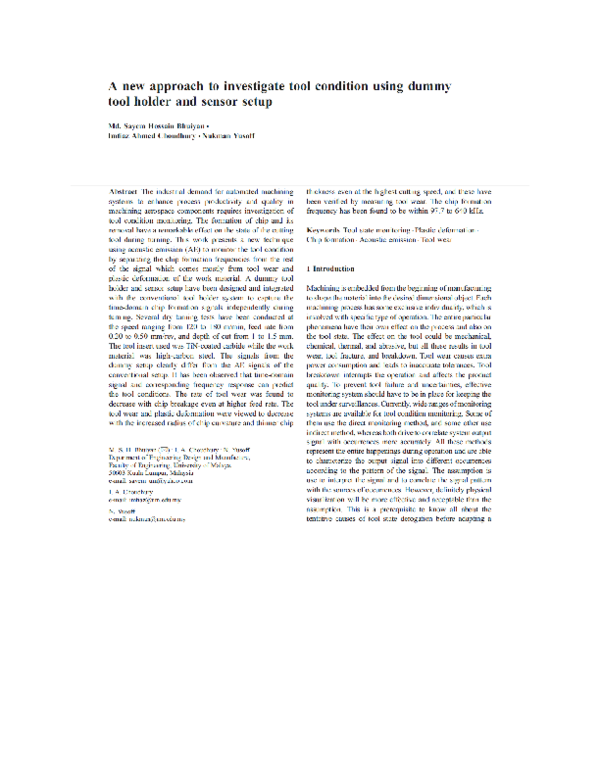 (PDF) A new approach to investigate tool condition using dummy tool