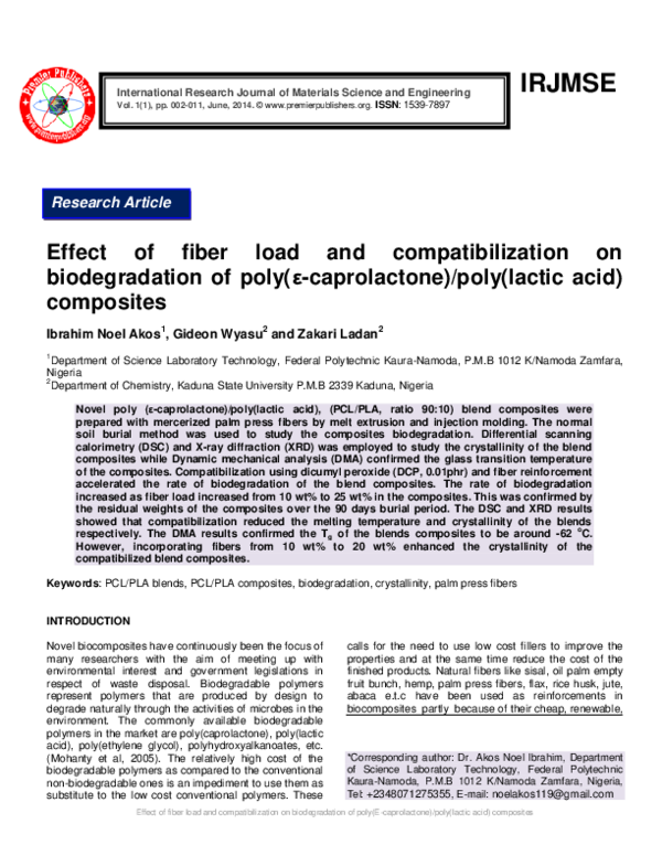 (PDF) Effect of fiber load and compatibilization on biodegradation of ...
