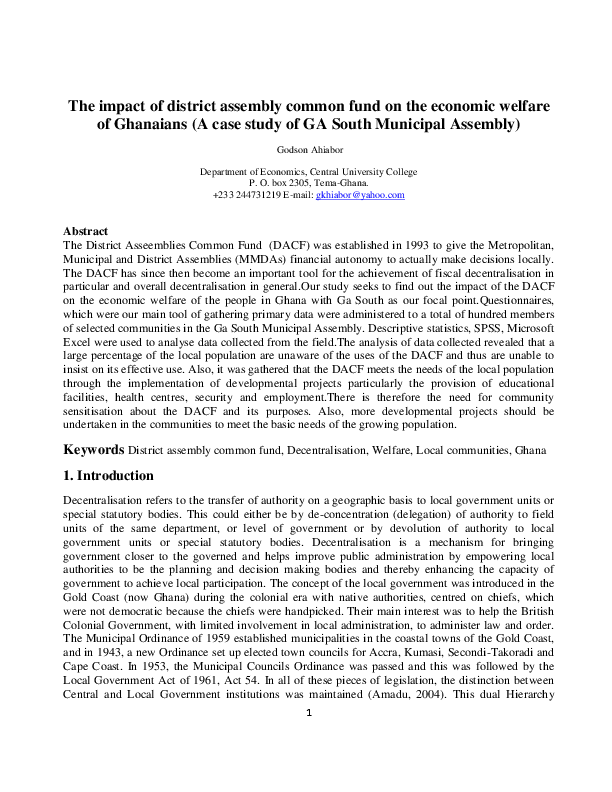 (PDF) The impact of district assembly common fund on the economic
