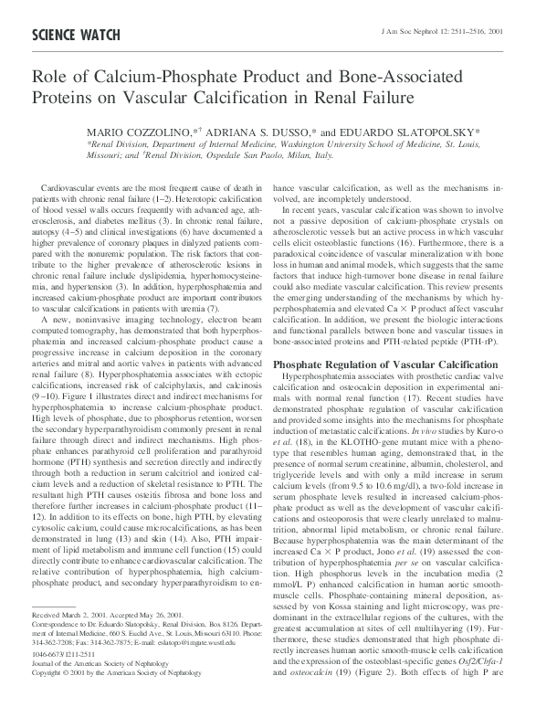 (PDF) Role of Calcium-Phosphate Product and Bone-Associated Proteins on ...