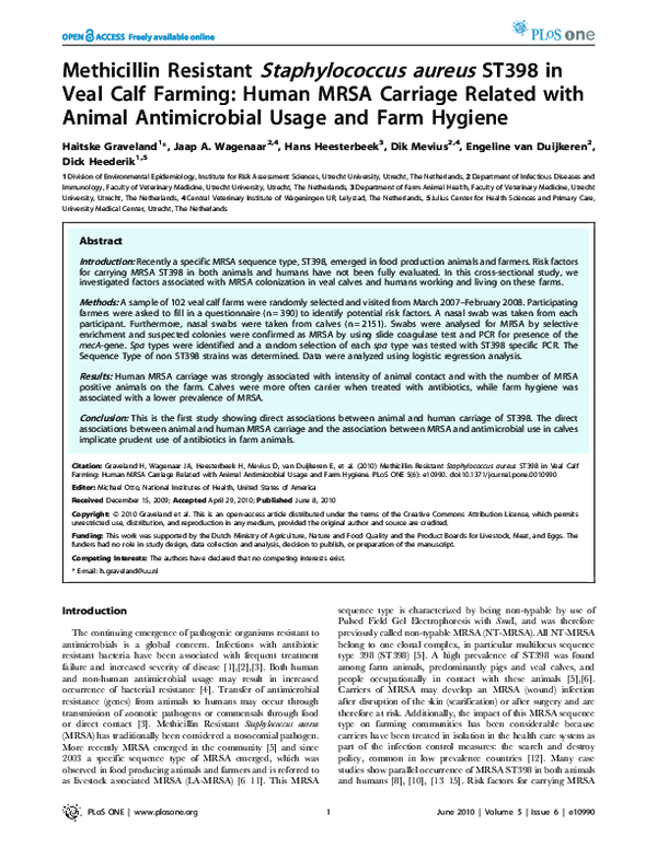 (PDF) Methicillin resistant Staphylococcus aureus ST398 in veal calf ...