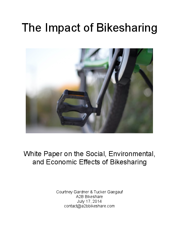 First page of “The Impact of Bikesharing: White Paper on the Social, Environmental, and Economic Effects of Bikesharing”