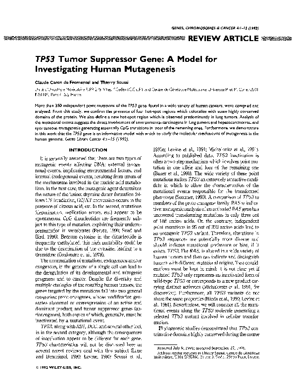 (PDF) Caron de Fromentel et al. (1992) TP53 tumor suppressor gene: A ...