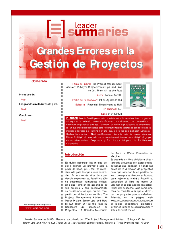 (PDF) Grandes Errores en la Gestión de Proyectos