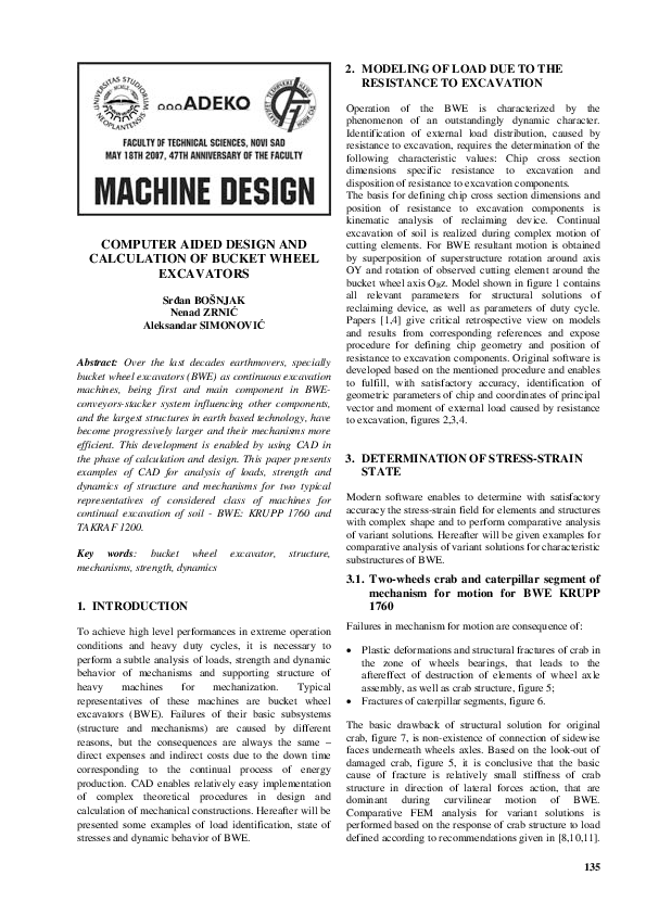 (PDF) Computer Aided Design and Calculation of Bucket Wheel Excavators