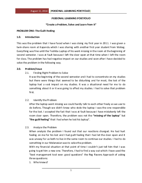 (DOC) A SAMPLE OF PERSONAL LEARNING PORTFOLI1