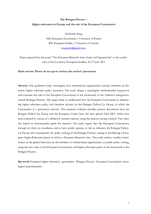 The Bologna Process Higher education in Europe and the role of the