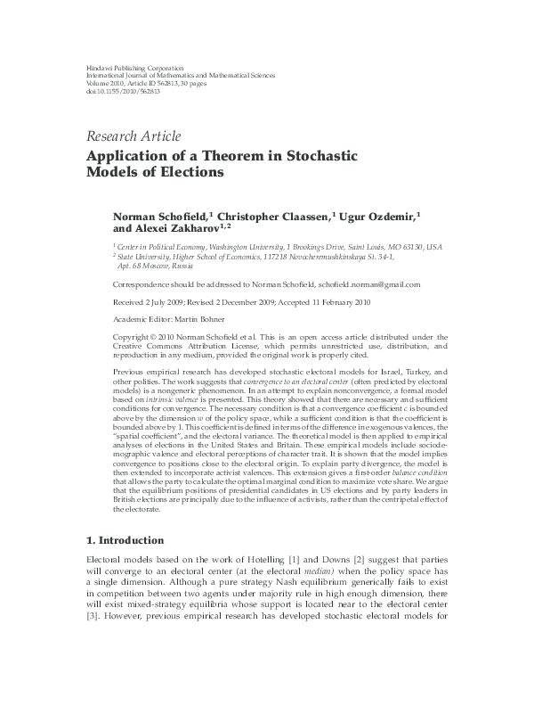(PDF) Application of a Theorem in Stochastic Models of Elections