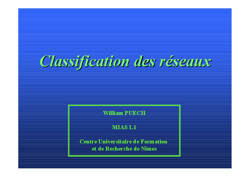 (PDF) Classification des réseaux Classification des réseaux
