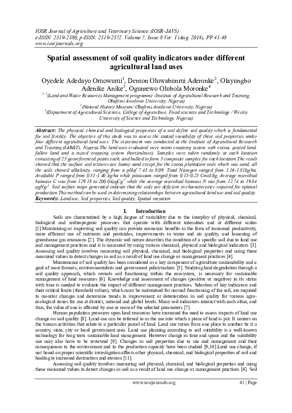 (PDF) Spatial assessment of soil quality indicators under different ... - Land Data Quality Assessment Methods