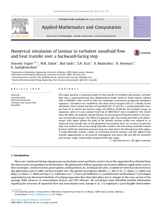 (PDF) Heat transfer to turbulent and laminar Cu/water flow over a ...