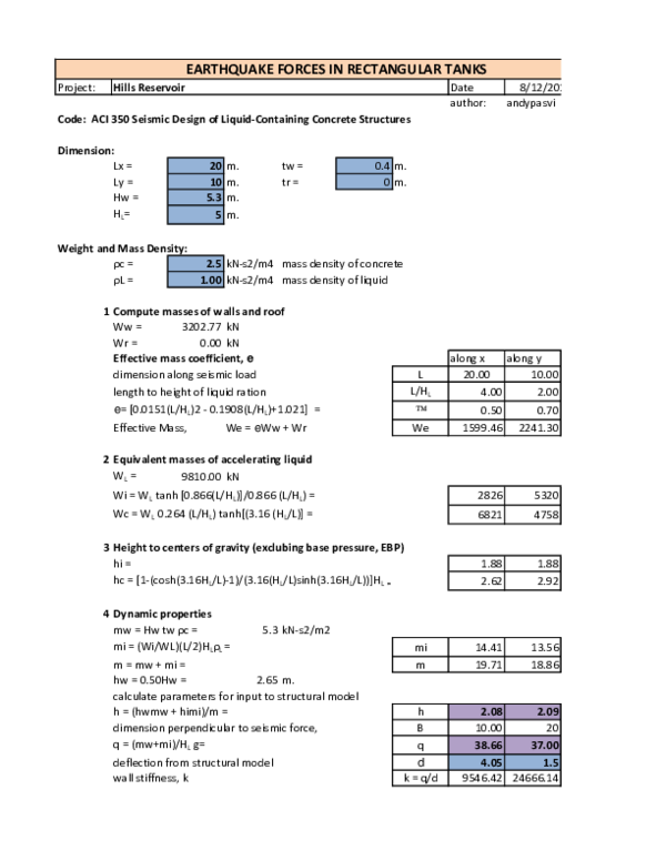 (XLS) SEISMIC FORCES IN RECTANGULAR TANKS 1
