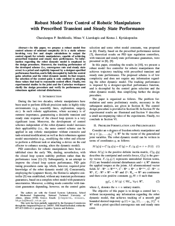 (PDF) Robust Model Free Control of Robotic Manipulators with Prescribed ...