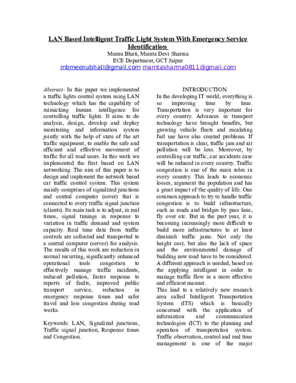 (DOC) LAN Based Intelligent Traffic Light System With Emergency Service ...