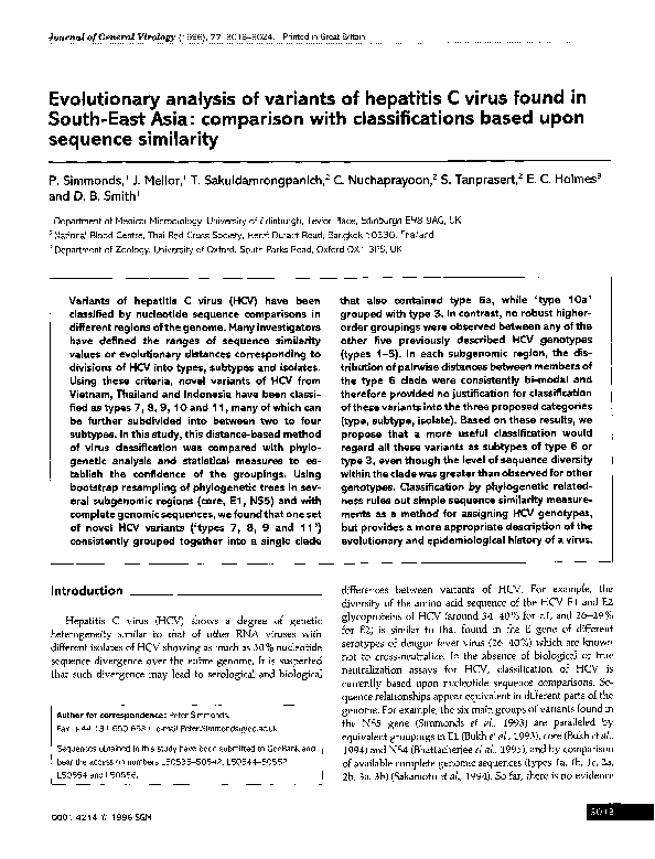 (PDF) Evolutionary analysis of variants of hepatitis C virus found in ...