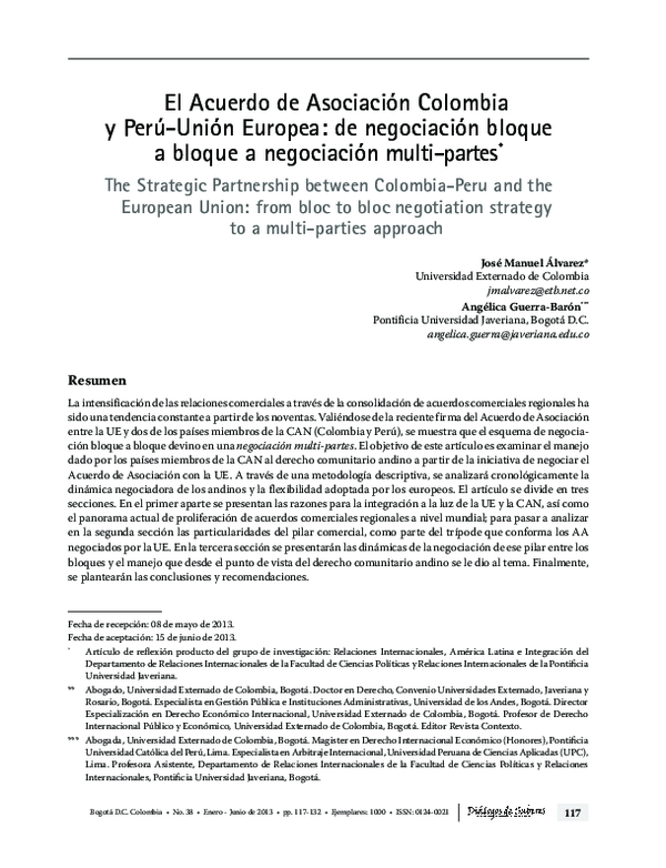 (PDF) The strategic partnership EU- Colombia and Peru: from a block to ...